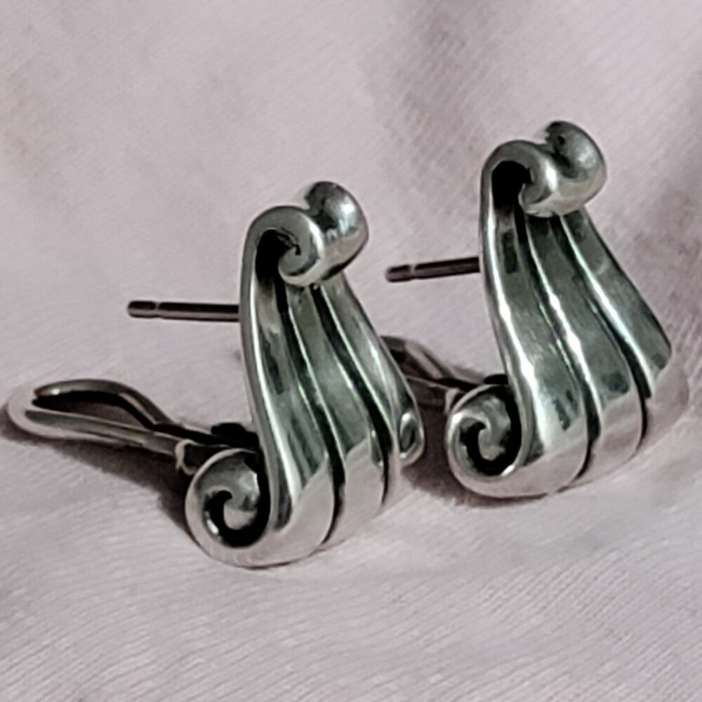 James Avery Retired Scroll Earrings, French Clip, Sterling Silver